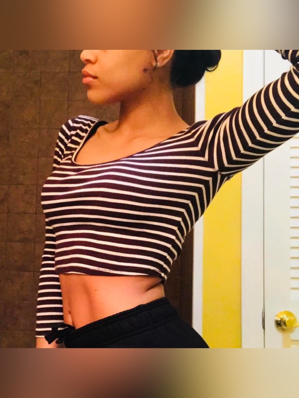 Urban Outfitters Black and White Striped Cropped Long-Sleeve Top
